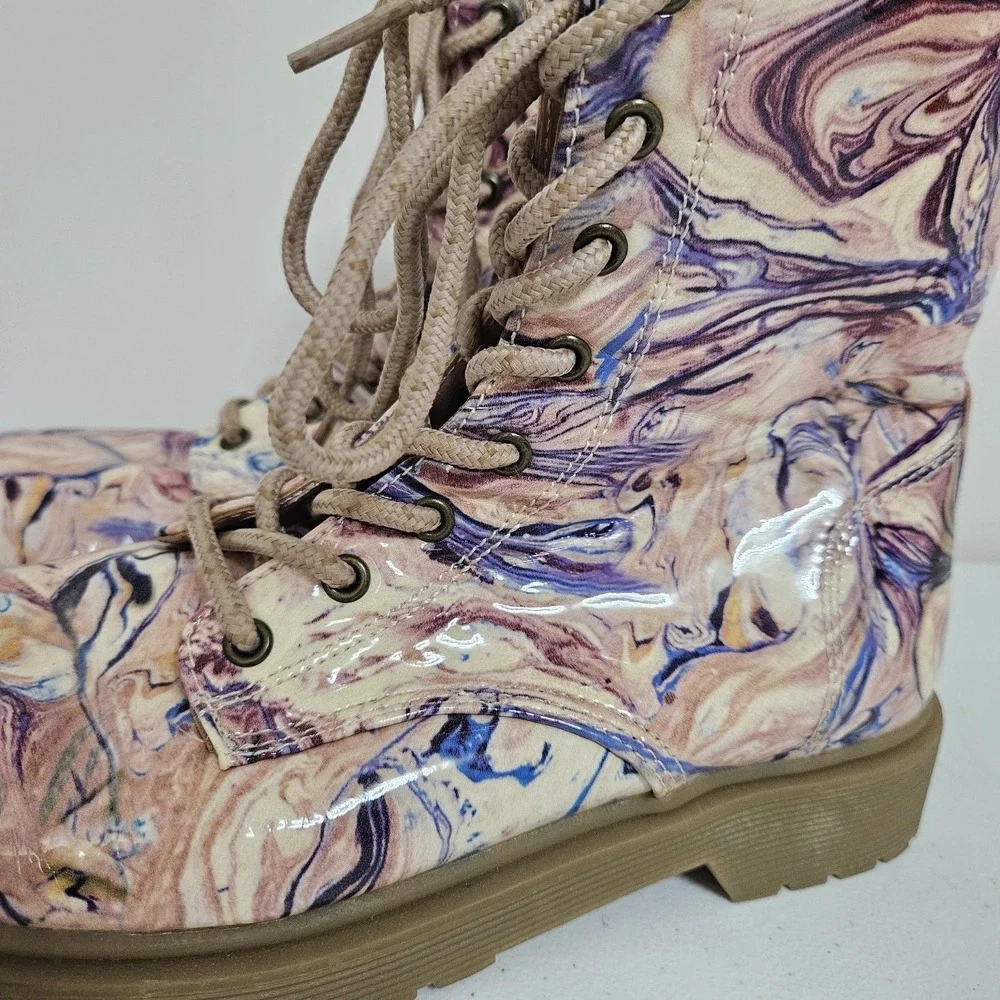 Madden Girl Purple Marble Combat Boots‎ Girls Sz 4.5 Lace-up Grunge Punk Chunky